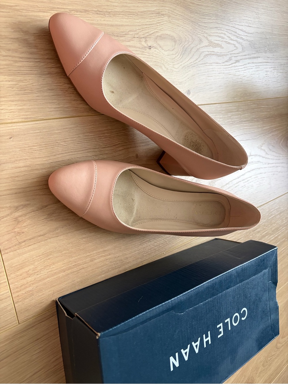 Cole Haan Pale Pink Leather Low Block Pumps